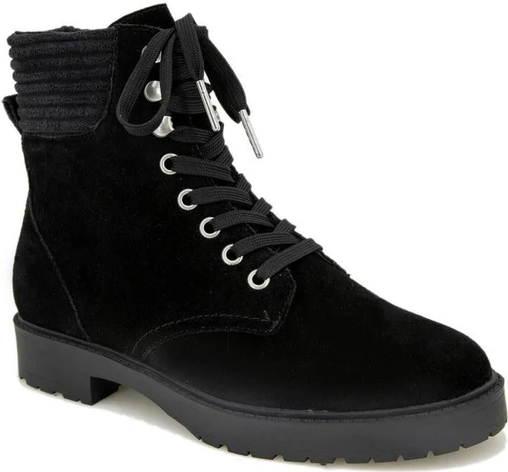 Sadie SD0SAD01 Combat Boots Women's Black Suede Lace Up Ankle KHD1122