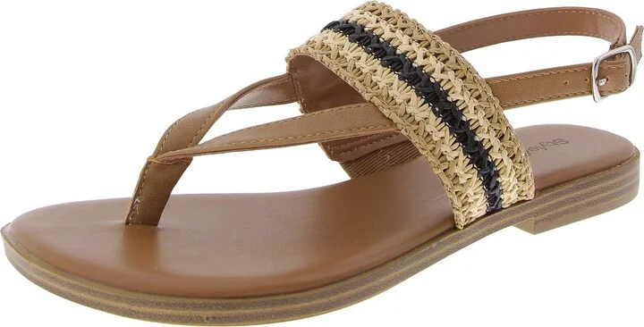 Sadiee Womens Raffia Open Toe Thong Sandals