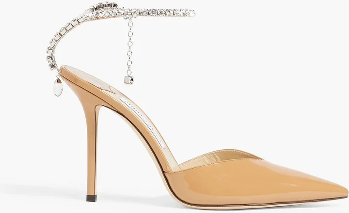 Saeda 100 crystal-embellished patent-leather pumps