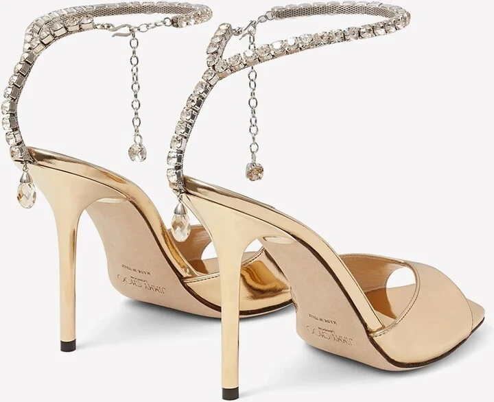 Saeda 100 Metallic Sandals with Crystal Chain - Image 2