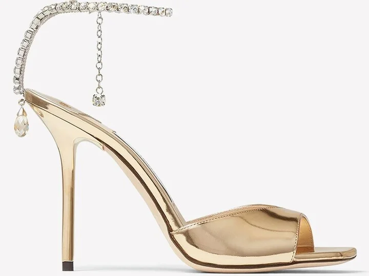Saeda 100 Metallic Sandals with Crystal Chain