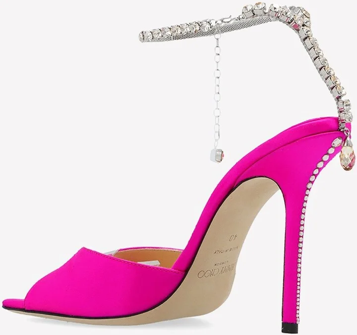 Saeda 100 Satin Sandals with Crystal Chain - Image 2