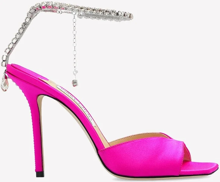 Saeda 100 Satin Sandals with Crystal Chain