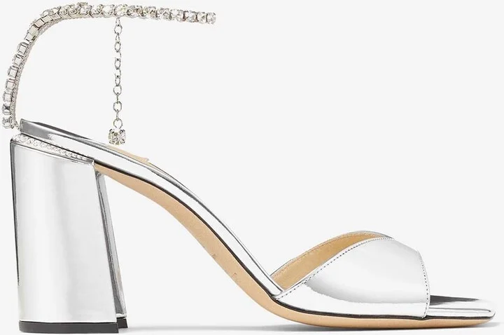 Saeda 85 Block Heel Sandals in Metallic Leather