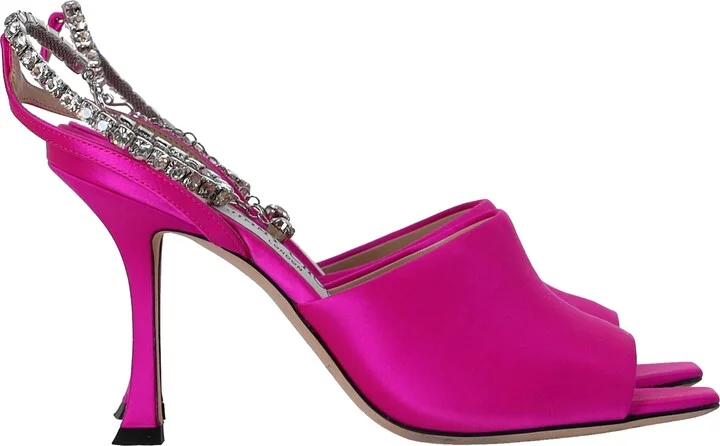 Saeda 90 Sandals with Crystal Chain Embellishment in Pink Satin