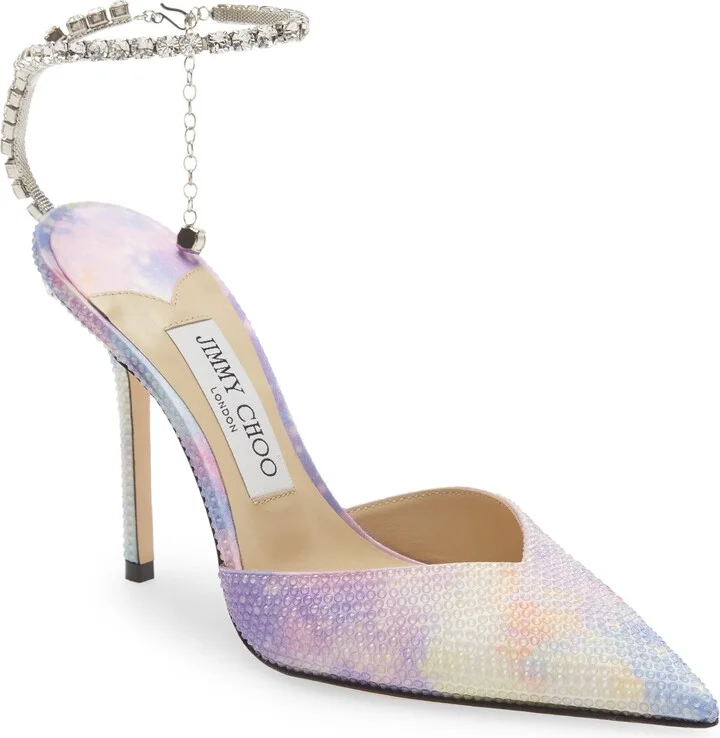 Saeda Bubble Crystal Ankle Strap Pointed Toe Pump