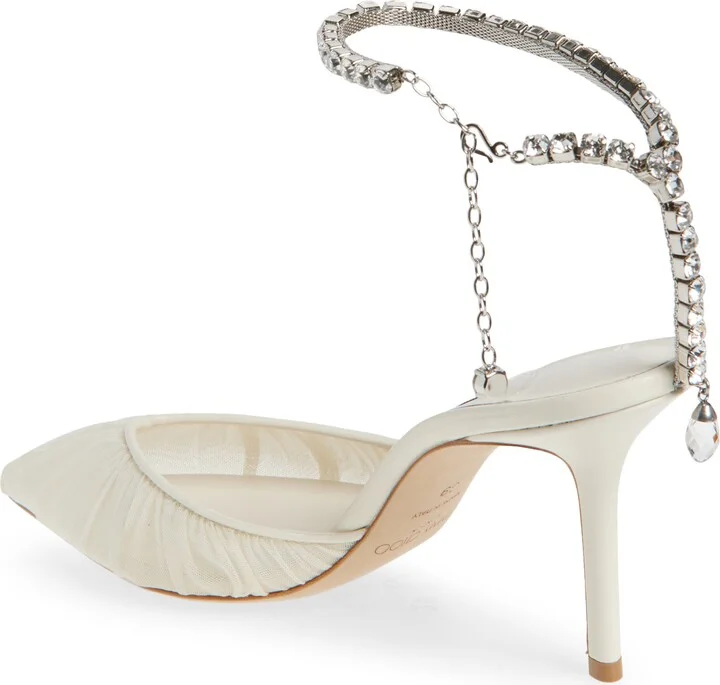 Saeda Crystal Ankle Strap Pointed Toe Pump - Image 2