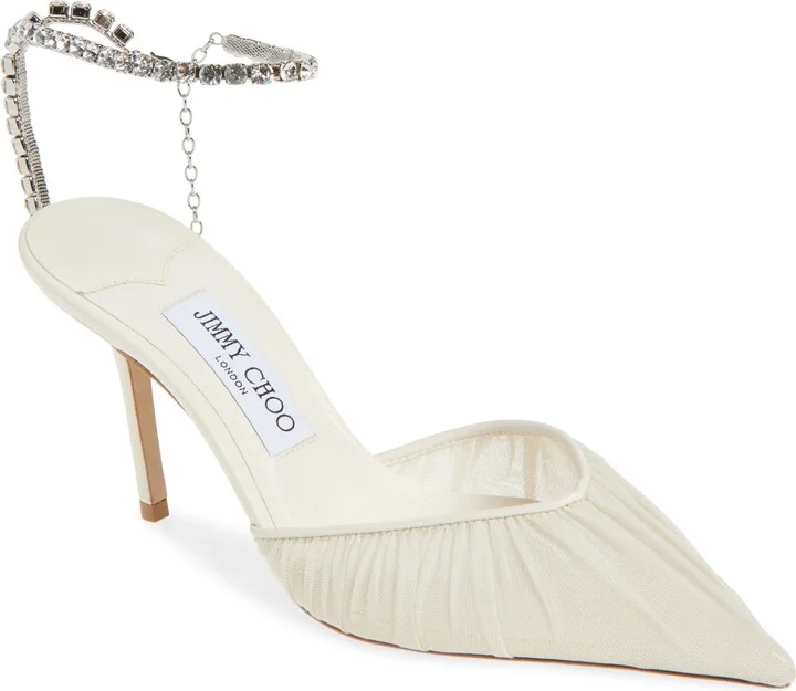 Saeda Crystal Ankle Strap Pointed Toe Pump