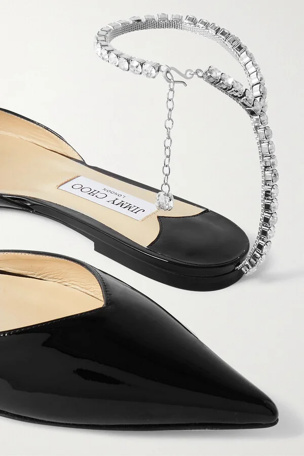 Saeda crystal-embellished patent-leather ballet flats - Image 4