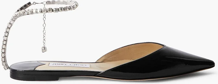 Saeda crystal-embellished patent-leather ballet flats