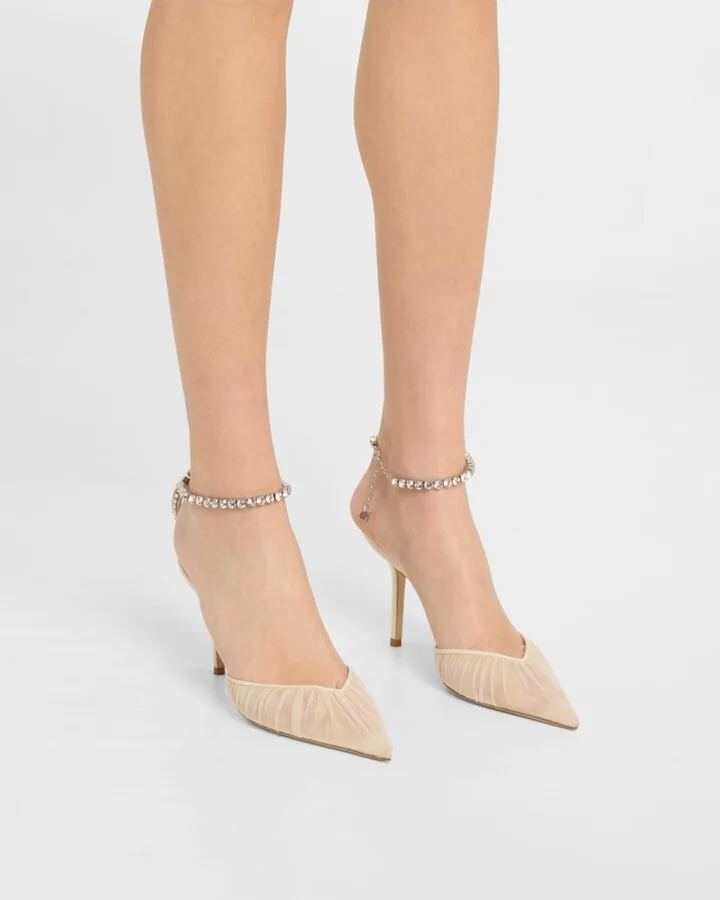 Saeda Ruched Crystal Ankle-Strap Pumps - Image 3