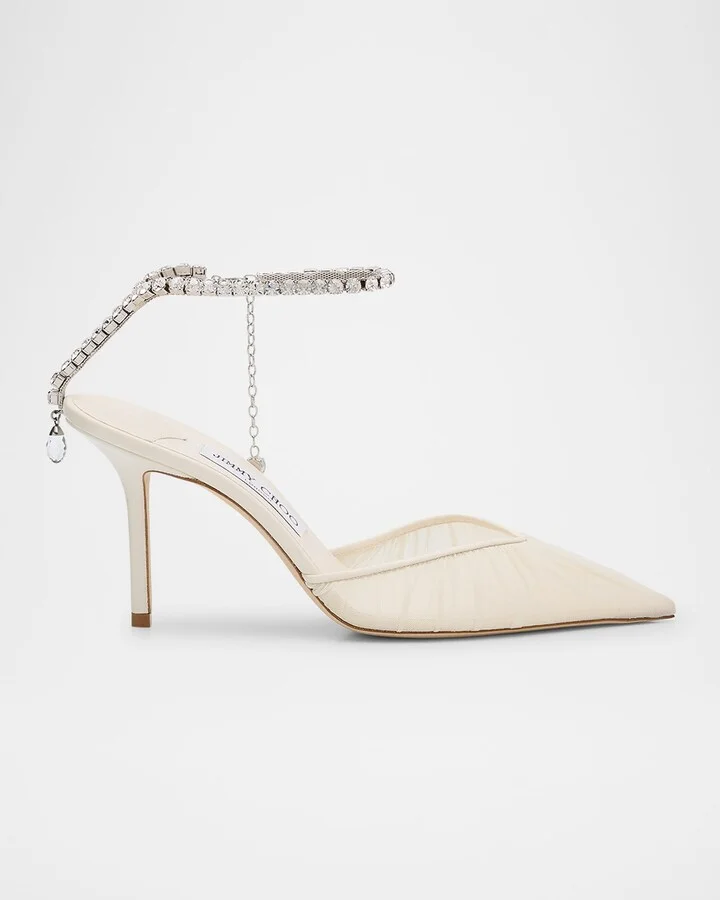 Saeda Ruched Crystal Ankle-Strap Pumps