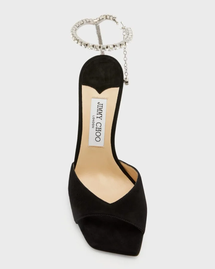 Saeda Suede Crystal Ankle-Strap Sandals - Image 3