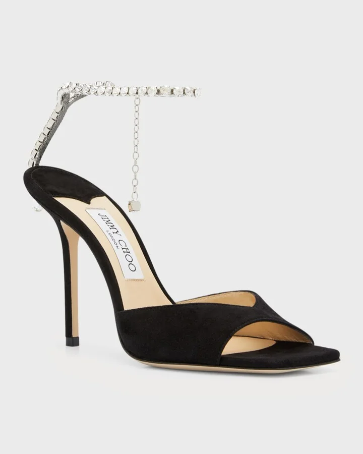 Saeda Suede Crystal Ankle-Strap Sandals - Image 6