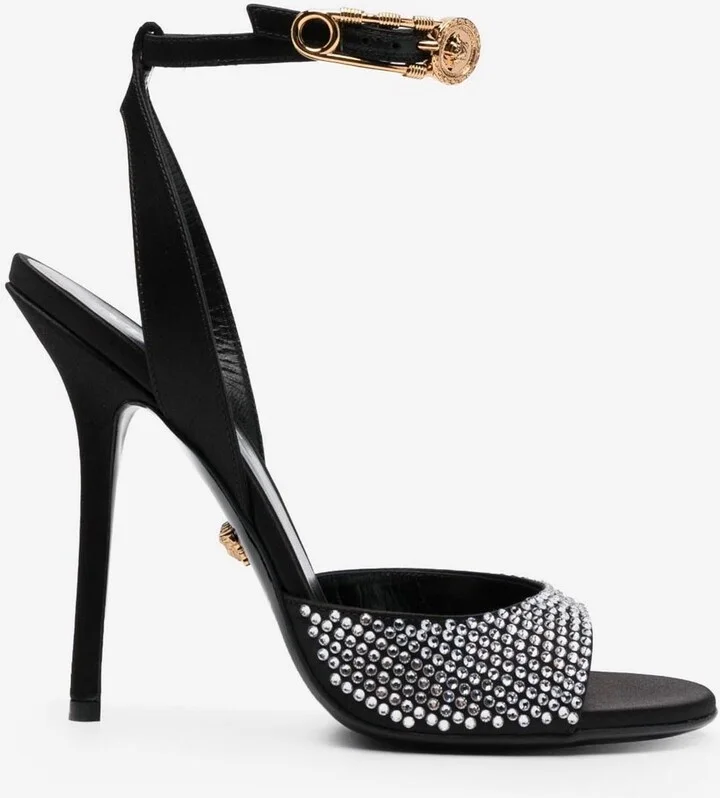 Safety Pin 110 Studded Satin Sandals