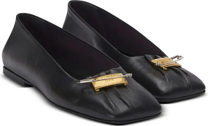 Safety Pin Detail Leather Ballerinas - Image 2