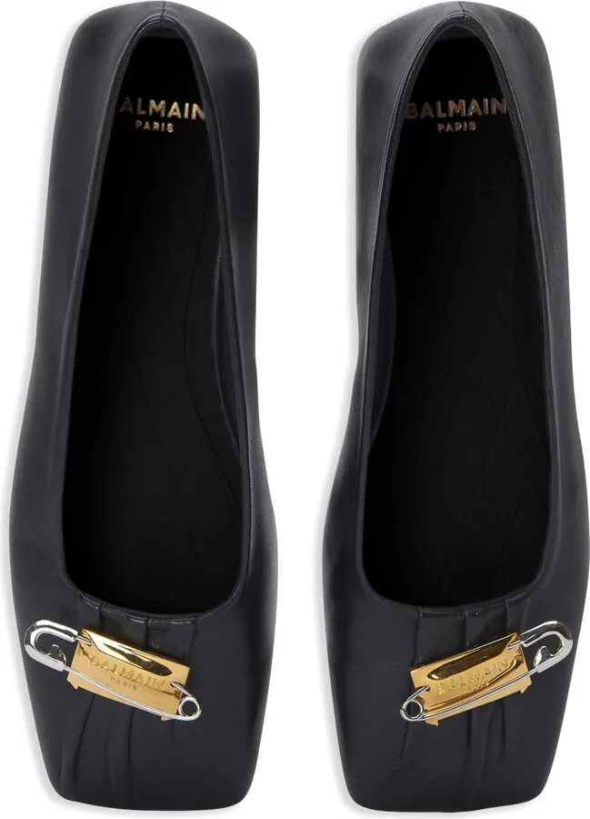 Safety Pin Detail Leather Ballerinas - Image 4