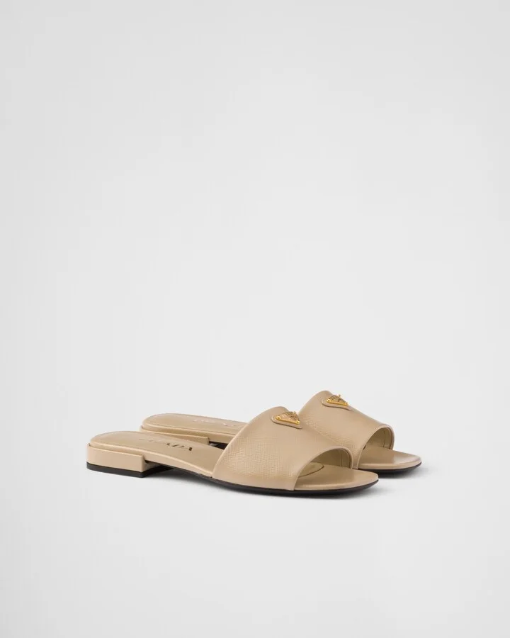 Saffiano patent leather slides