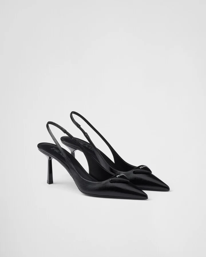 Saffiano patent leather slingback pumps