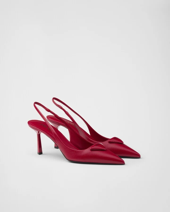 Saffiano patent leather slingback pumps