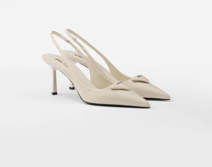 Saffiano patent leather slingback pumps
