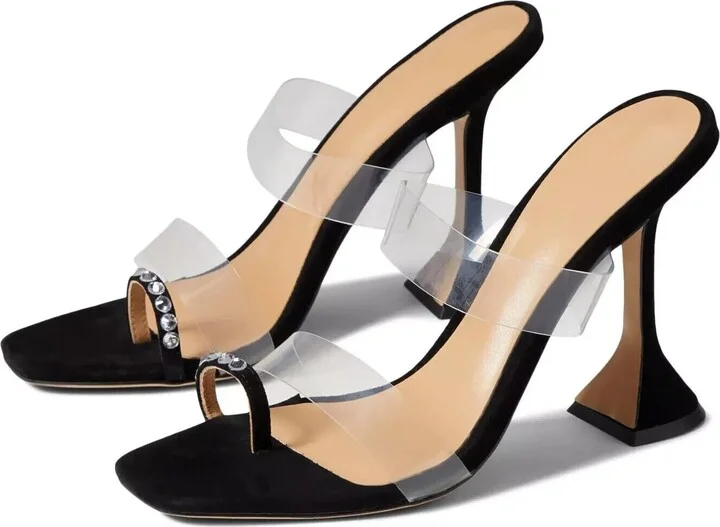 Saffron Heel Women's US 7 Black Transparent Strap Square Toe KHD764