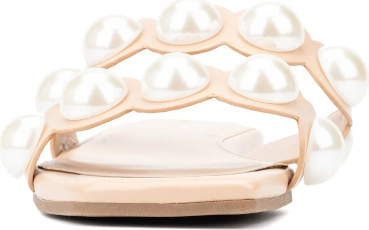 Sage Faux Pearl Studded Slide Sandal - Wide Width - Image 9
