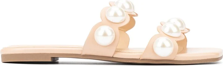 Sage Faux Pearl Studded Slide Sandal - Wide Width - Image 11