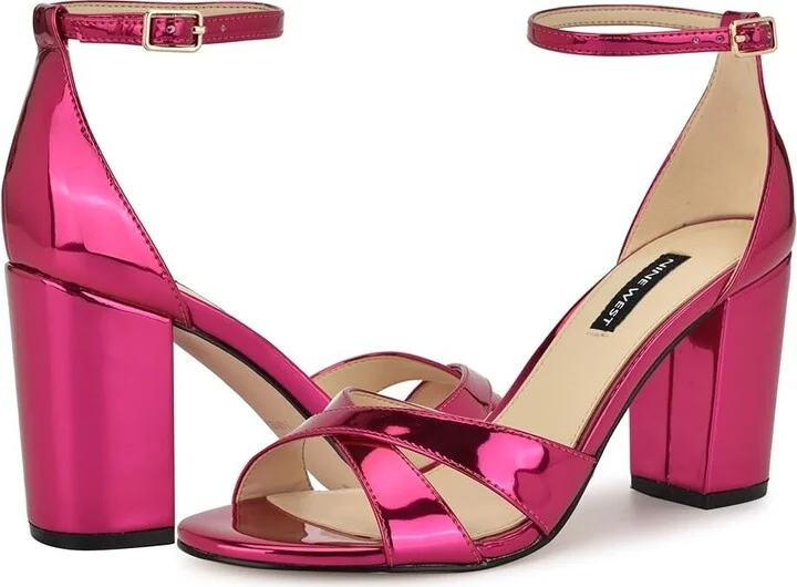 Saile Sandals Womens 11 Pink Metallic Ankle Strap Block Heel ZPO3624