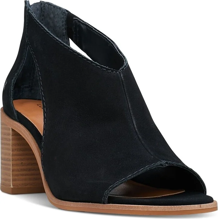 Saimy Sandal Womens 5 Black Suede Cutout Peep Toe Block Heel ZPO1649 (Black,5)