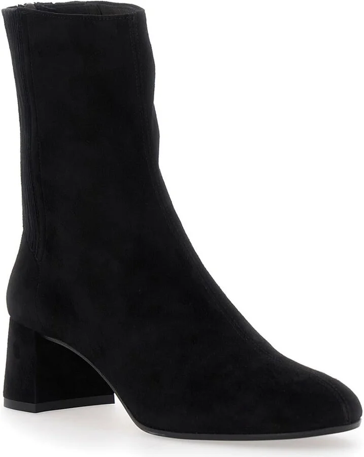 'Saint Honore' Black Ankle Boots With Low Block Heel And Rear Zip Closure In Suede Woman - Image 2