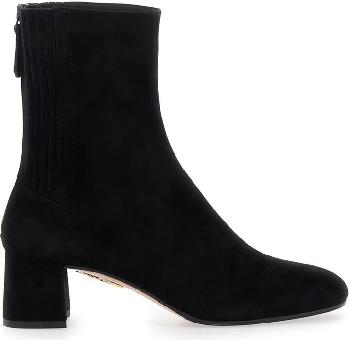 'Saint Honore' Black Ankle Boots With Low Block Heel And Rear Zip Closure In Suede Woman