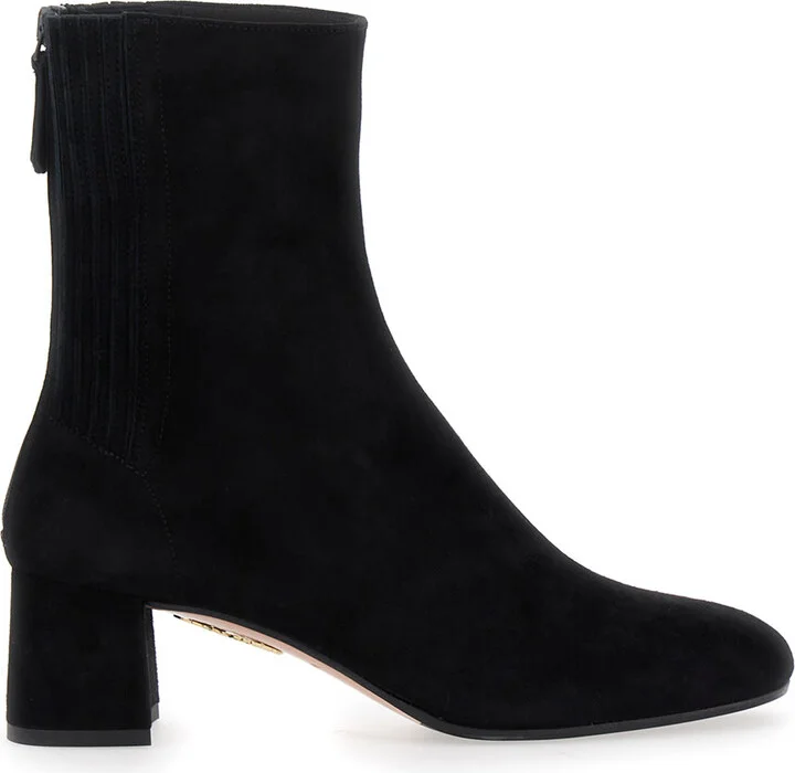 'saint Honore' Black Ankle Boots With Low Block Heel And Rear Zip Closure In Suede Woman