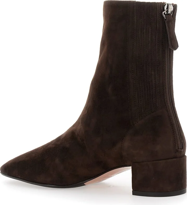'saint Honore' Brown Ankle Boots With Low Block Heel And Rear Zip Closure In Suede Woman - Image 3