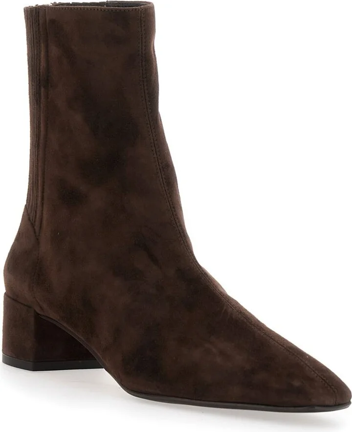 'Saint Honore' Brown Ankle Boots With Low Block Heel And Rear Zip Closure In Suede Woman - Image 2