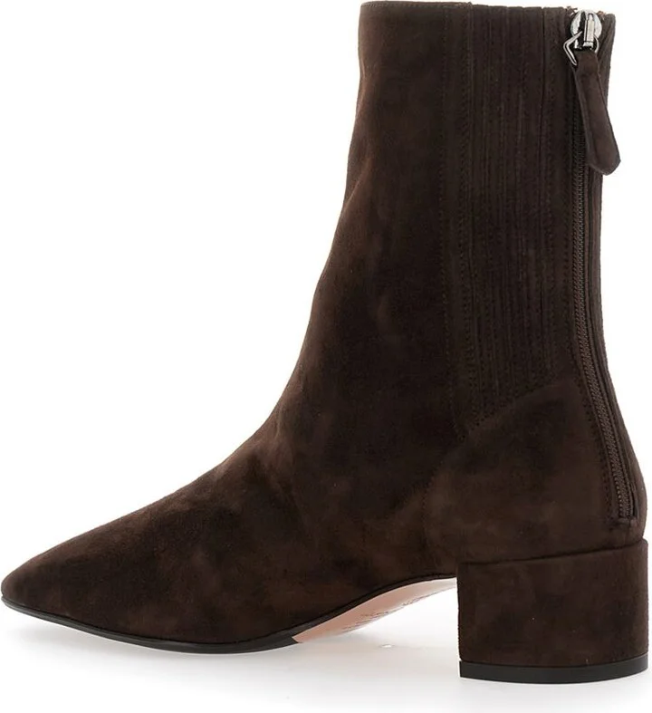 'Saint Honore' Brown Ankle Boots With Low Block Heel And Rear Zip Closure In Suede Woman - Image 3