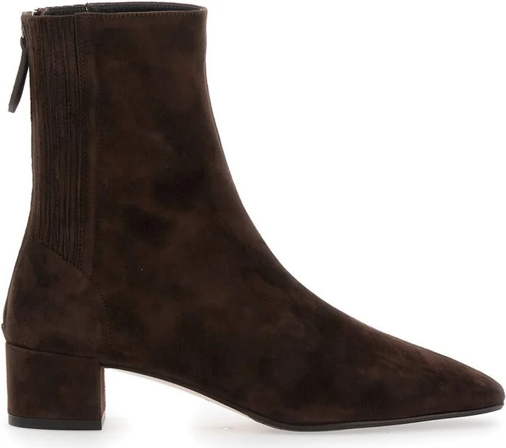 'Saint Honore' Brown Ankle Boots With Low Block Heel And Rear Zip Closure In Suede Woman