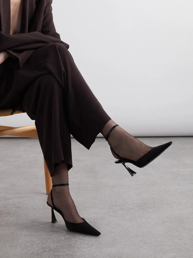 SAINT LAURENT - Aimee Leather-trimmed Satin Pumps - Black - Image 2