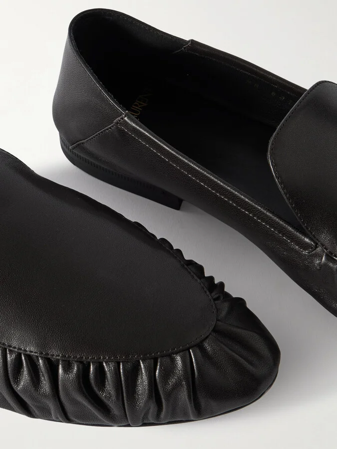 SAINT LAURENT - Alain Collapsible-heel Gathered Leather Loafers - Brown - Image 4