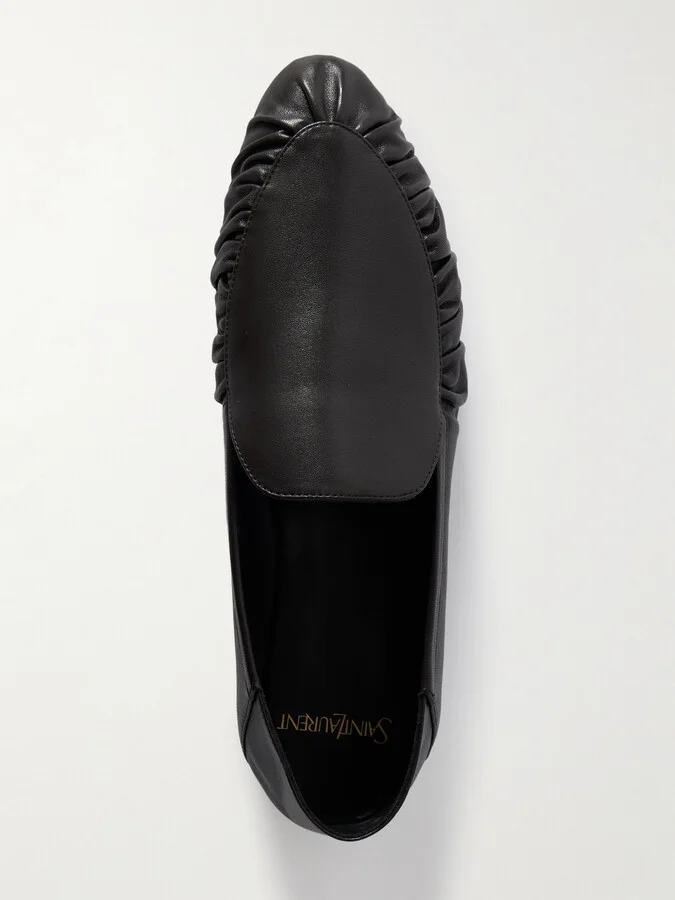 SAINT LAURENT - Alain Collapsible-heel Gathered Leather Loafers - Brown - Image 5