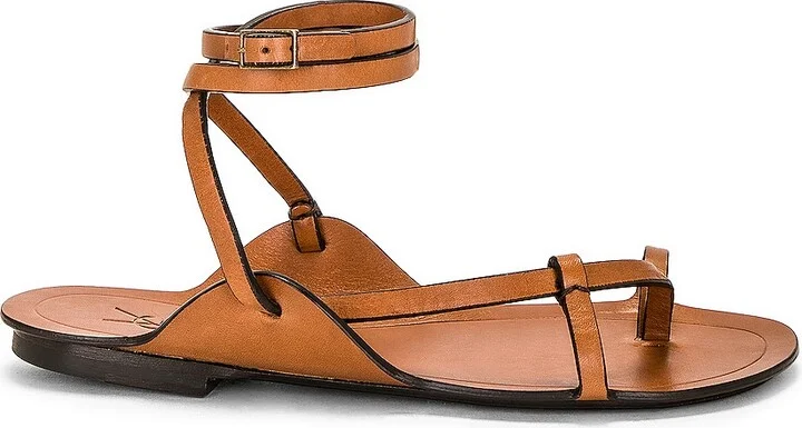 Saint Laurent Ankle Strap Flat Sandal in Brown