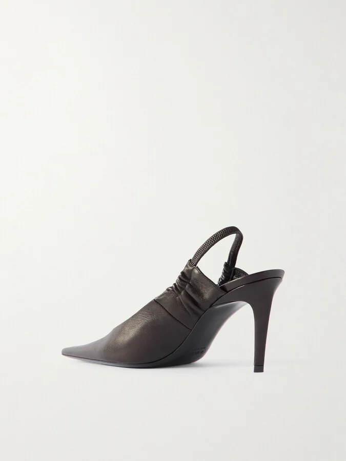 SAINT LAURENT - Anne Marie Gathered Leather Slingback Pumps - Brown - Image 3