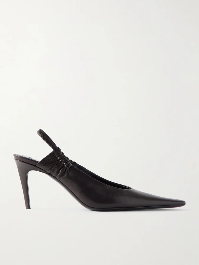 SAINT LAURENT - Anne Marie Gathered Leather Slingback Pumps - Brown