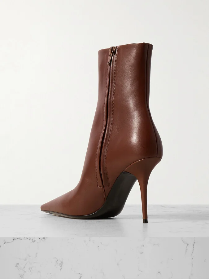 SAINT LAURENT - Ashley Leather Ankle Boots - Brown - Image 3