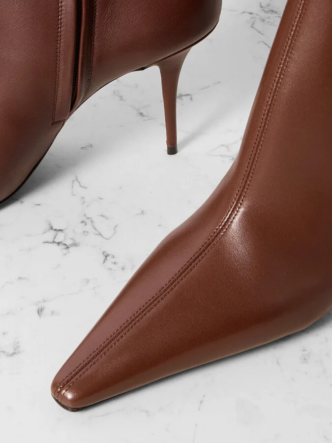 SAINT LAURENT - Ashley Leather Ankle Boots - Brown - Image 4