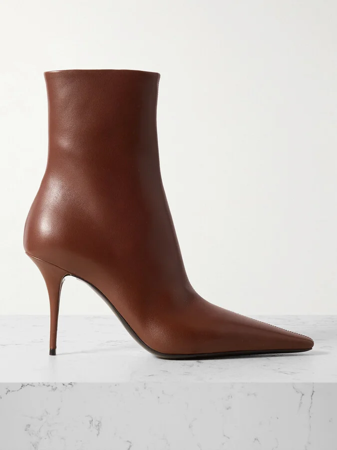 SAINT LAURENT - Ashley Leather Ankle Boots - Brown