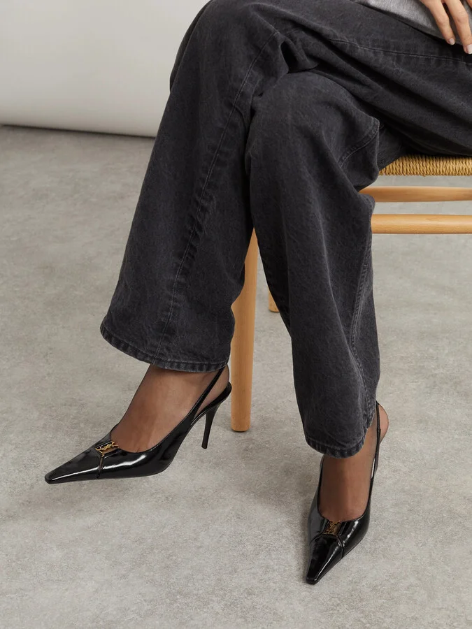 SAINT LAURENT - Babylone Cutout Leather Slingback Pumps - Black - Image 2