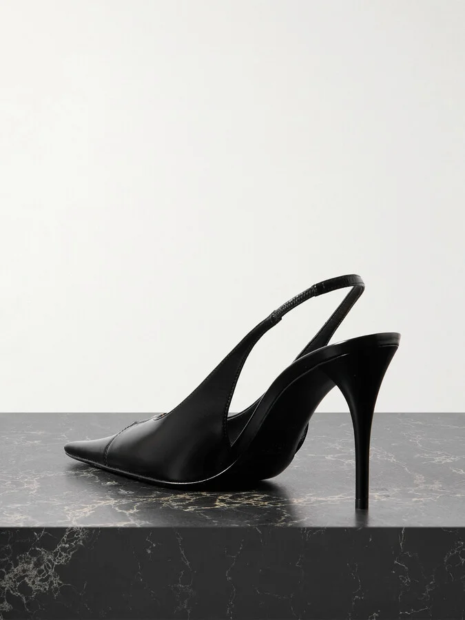SAINT LAURENT - Babylone Cutout Leather Slingback Pumps - Black - Image 3