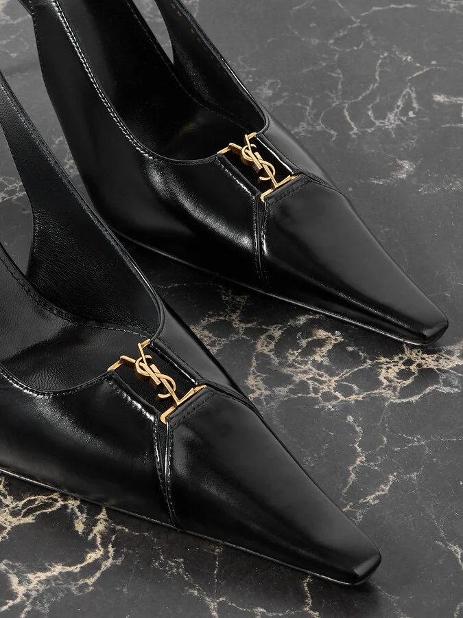 SAINT LAURENT - Babylone Cutout Leather Slingback Pumps - Black - Image 4