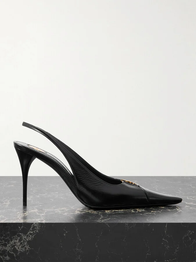 SAINT LAURENT - Babylone Cutout Leather Slingback Pumps - Black
